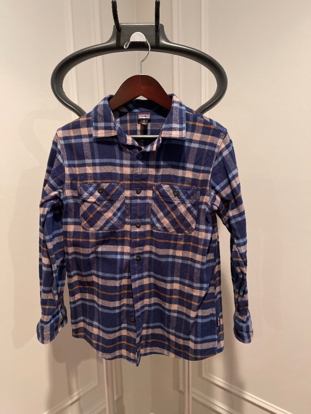 Patagonia Boys Fjord Flannel Shirt Plaid Blue